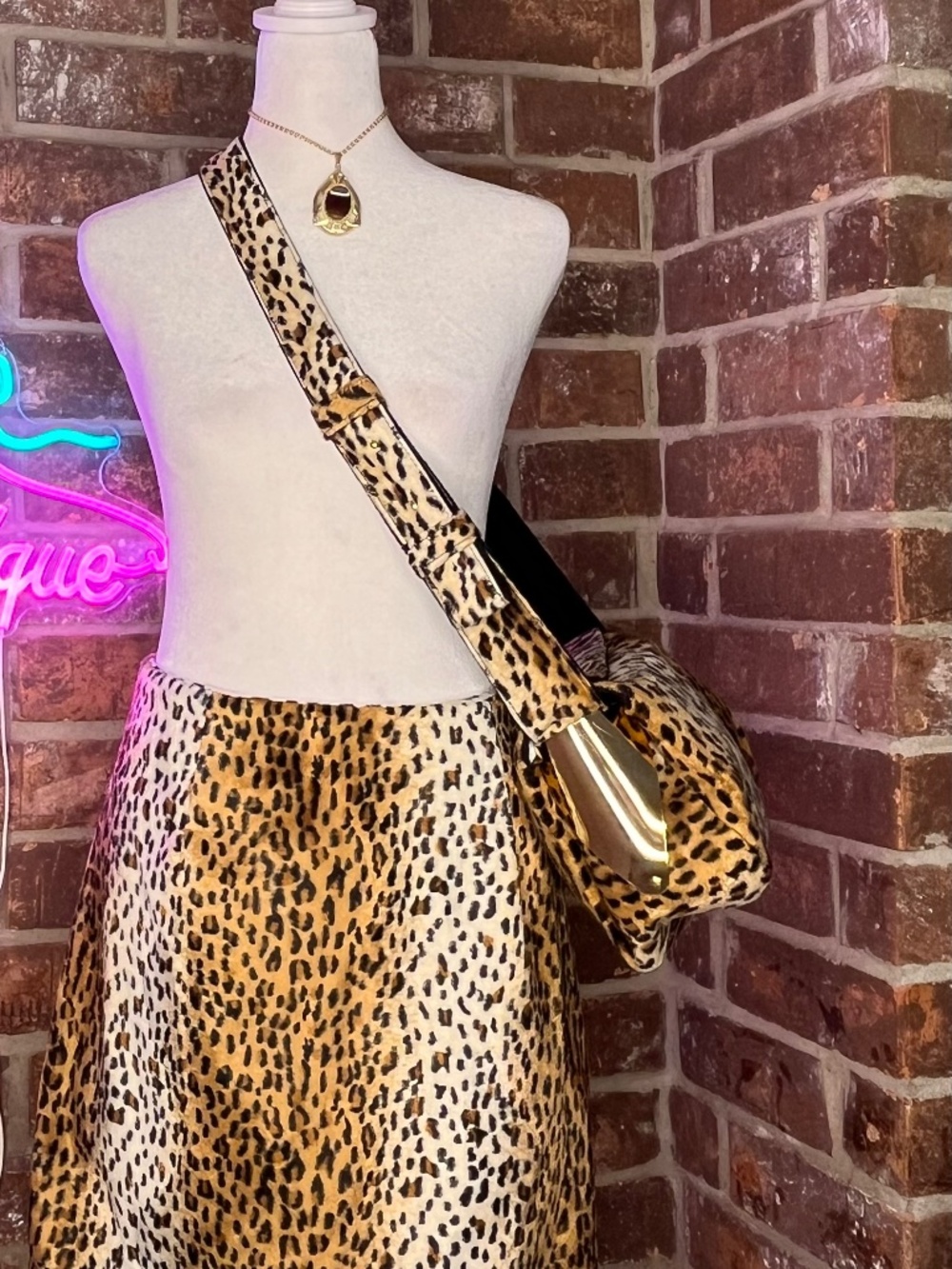 Leopard Skirt & Shoulder Bag Set